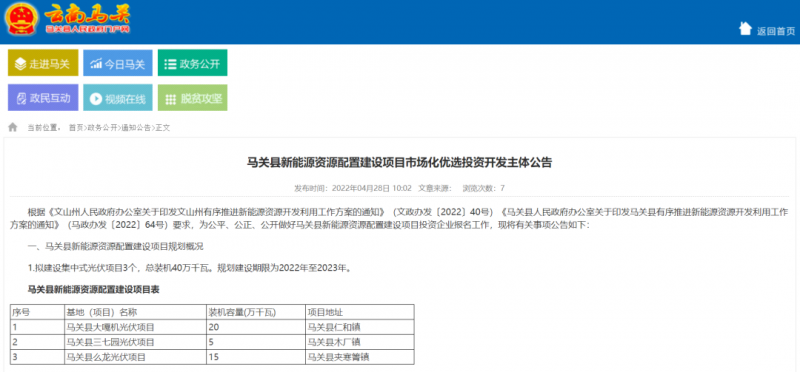 大力推廣屋頂分布式光伏 云南馬關(guān)啟動(dòng)400MW光伏優(yōu)選！