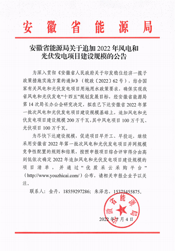 再加1GW光伏+1GW風(fēng)電！安徽2022年風(fēng)光項目建設(shè)規(guī)模擬至5GW！